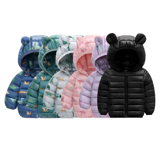 Kids Boy Lightweight Down Jacket Girl Baby Cartoon Dinosaur Outerwear Hooded Coat Autumn Winter Clothes Christmas Birthday Gifts