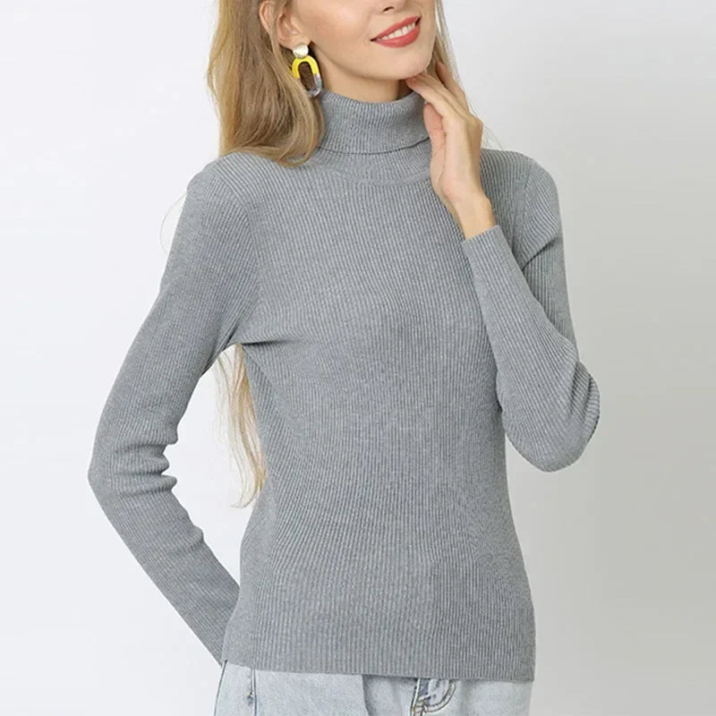 Autumn Winter Women Turtleneck Sweaters Solid Color Female Slim Fit Knitwear Lady Basic Jumpers Warm Knitted Pullovers Soft Tops