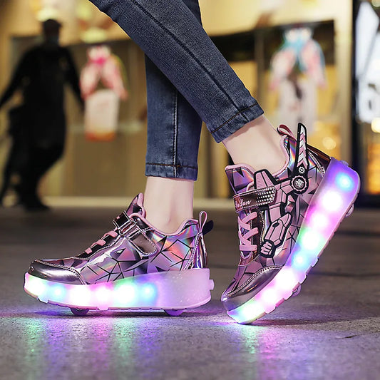 Two wheel skateboarding shoes casual shoes mob shoes Children's luminous roller skates skating charging with lights wheel shoes