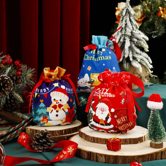 New Year Christmas Eve Apples Packaging Bag Velvet Drawstring Gift Bag Portable Handheld Candy Bag for Kids Gifts Bag