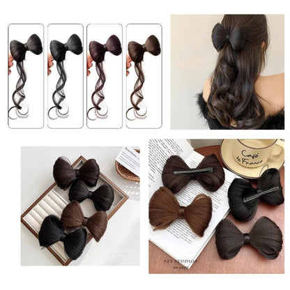 Synthetic Bow knot clip hair bun set clip style hair extensions hair chignons Chicken Feather Claw Double Ball Hair Bag