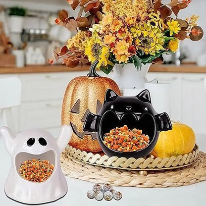 Halloween Candy Bowls, Halloween Candy Dish Candle Holder Bat Ghost Ceramic Dish Halloween Party Decorations