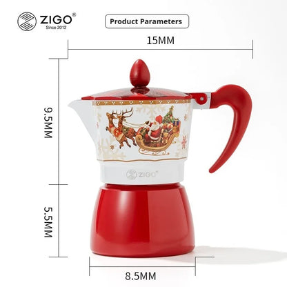 ZIGO Mocha Pot Italian Double Valve Coffee Maker Household Hand Brewing Coffee Machine Christmas Limited Edition Portable Coffee