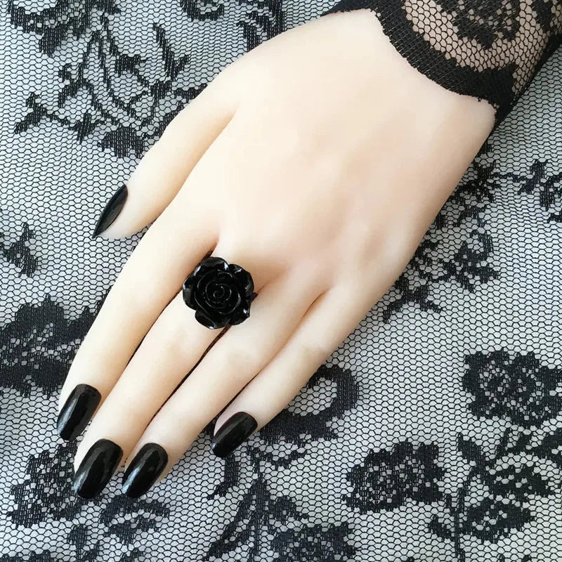 Black Rose Gothic Victorian Ring, Women's Adjustable Filigree Ring, Witchcraft Jewelry, Romantic Valentine's Day Gift