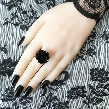 Black Rose Gothic Victorian Ring, Women's Adjustable Filigree Ring, Witchcraft Jewelry, Romantic Valentine's Day Gift