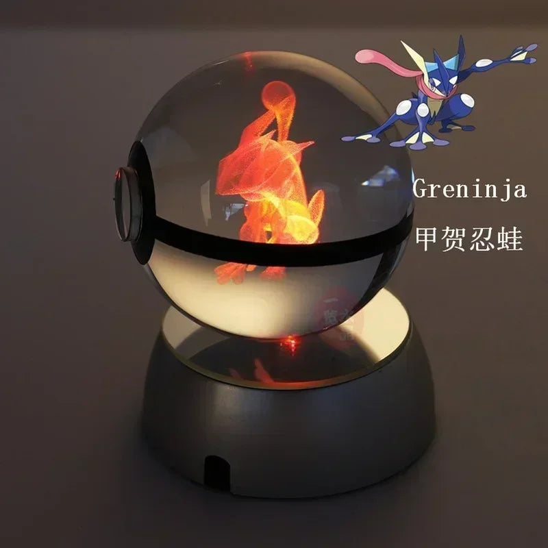 Pokemon 3D Crystal Ball Pikachu Figure Pokeball Engraving Crystal Charizard Model with Led Light Base Toys Anime Christmas Gift