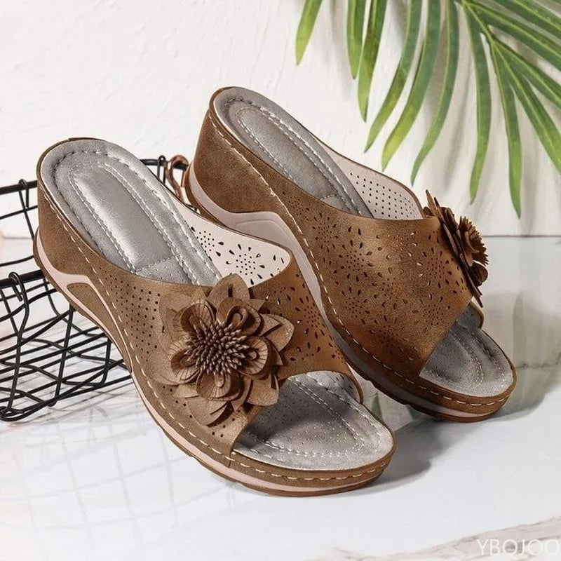 Sandals Women Summer New 2023 Women's Woven Flower Wedge Slippers Outdoor Sports Beach Casual Peep Toe Comfortable Shoes