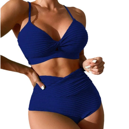 New Solid Color Split Swimsuit Gather Sexy High Waist Beach Women's Bikini