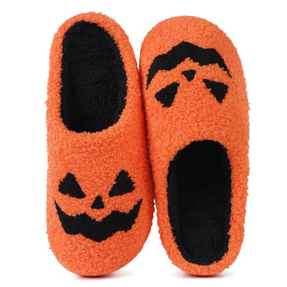 Halloween Slippers Ghost Face Slippers Pumpkin Slippers Men Flat Soft Plush Cozy Indoor Fuzzy Women House Shoes Fashion Gift Hot