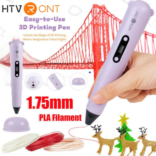 HTVRONT 3D Printing Pen with LCD Screen Pen Holder 1.75mm DIY Drawing Pen PLA Filament for Kids Birthday Christmas Gift