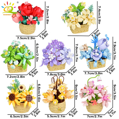 HUIQIBAO Eternal Flower Model Bouquet Potted Plant Micro Building Blocks MOC DIY Home Desk Decoration Brick Toy For Children