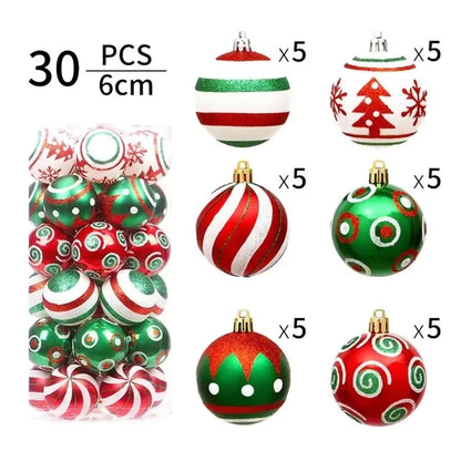 30Pcs Christmas Ball Christmas Tree Decor Ornaments 6cm Size Home Decor Xmas Hanging Tree Pendants New Year Ball Accessories