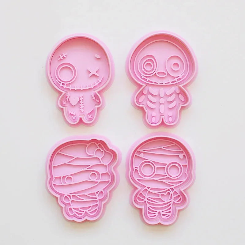 Halloween Skull Cookie Cutters PLA Cartoon Pressable Gingerbread Man Biscuit Stamp Chocolate Mold Cake Decorating Tools