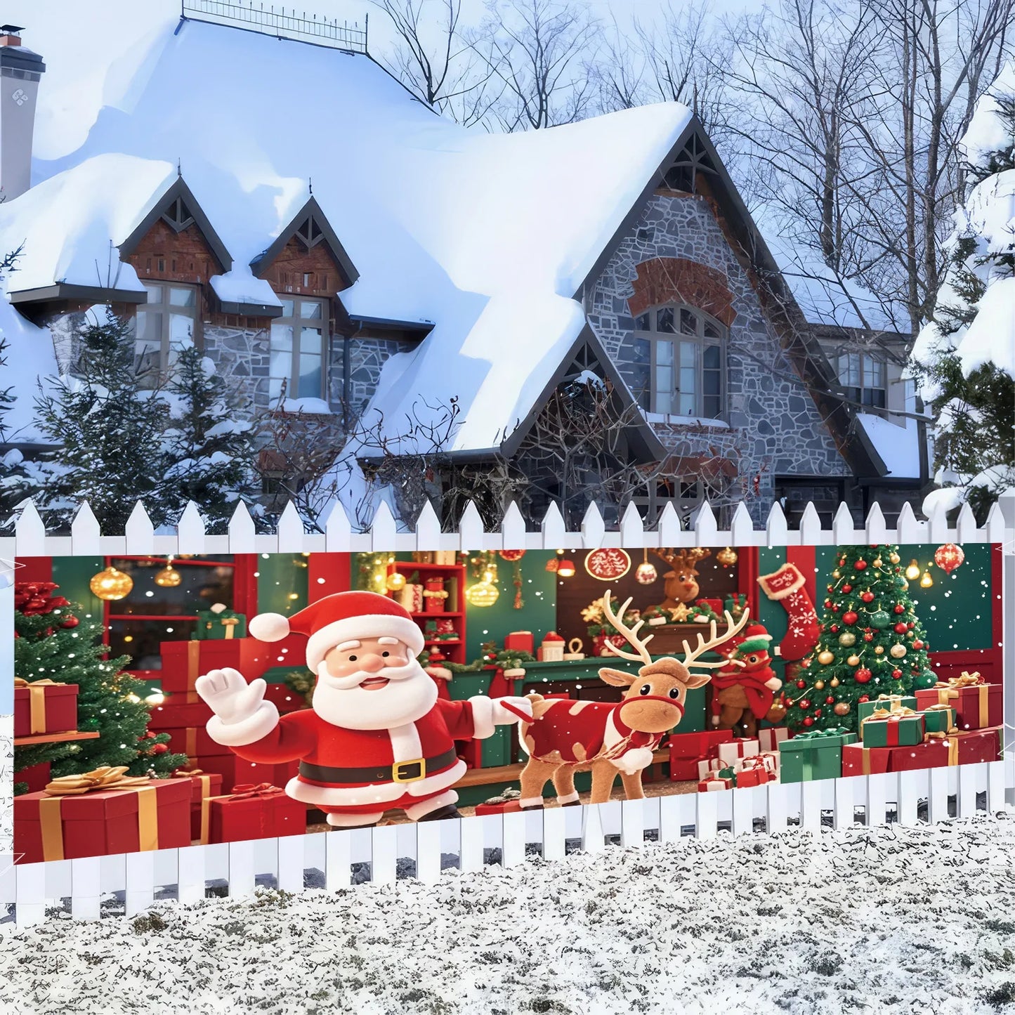 1 Piece (17*78 inches/45*200 cm), Polyester, Q Version Santa Claus Santa Claus  Merry Christmas Gateway Banner