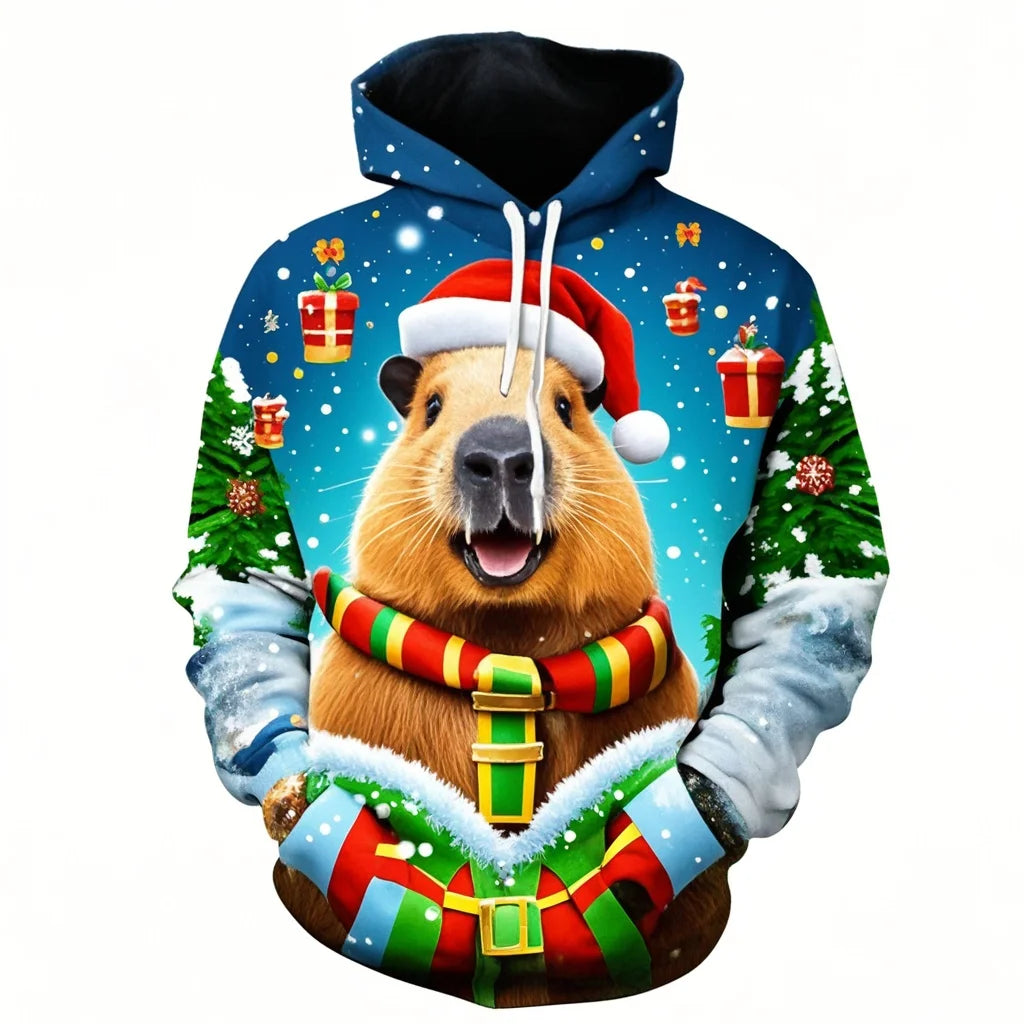 Harajuku New 3D Printing Cute Animals Capybara Hoodies For Men Women Clothing Funny Christmas Hooded Hoody Kid Sweatshirts Top