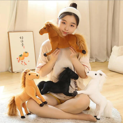 Cartoon Simulation White Black Horse Stuffed Children Plush Toy pony doll Christmas birthday gift