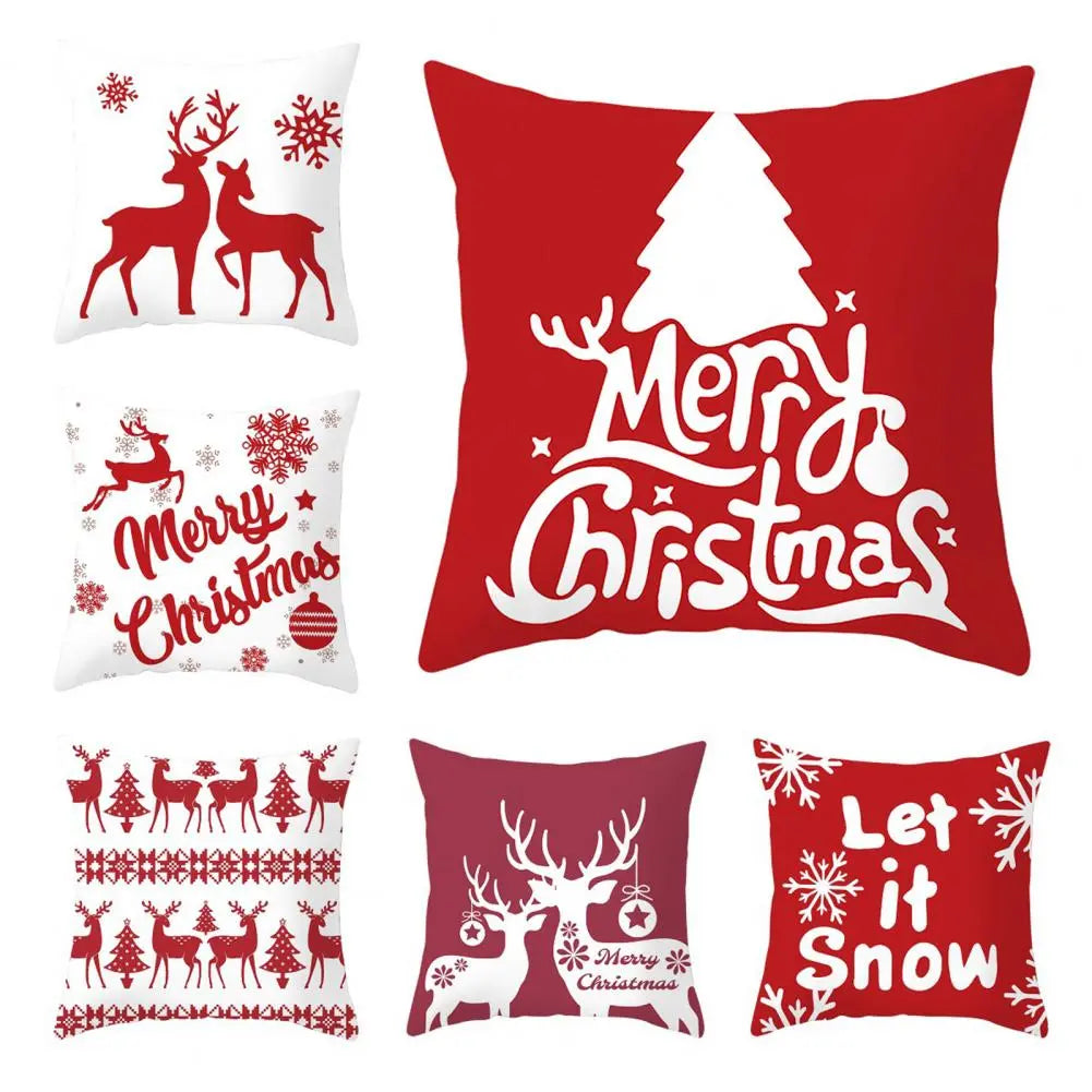 Useful Christmas Pillow Cover Smooth Christmas Pillowcase Breathable Christmas Sofa Chairs Pillow Cover  Skin-friendly