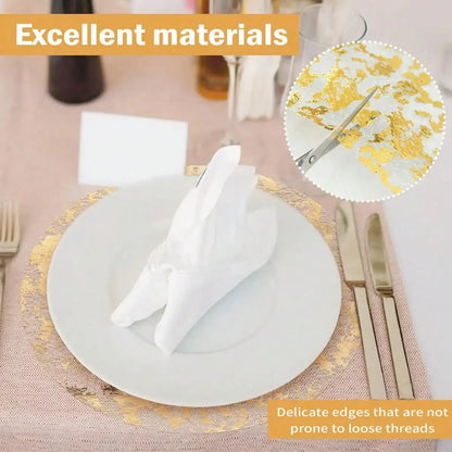 Leeseph Disposable Gold Placemats Set, 13 Inch Round Gold Foil Table Mats for Christmas Party Home Decoration Dining Table