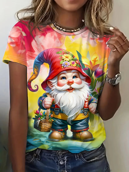 Bee Genie Gnomes Printed Womens T-shirt Comfortable Crew Neck Short Sleeves Summer Style Casual Woman Clothing