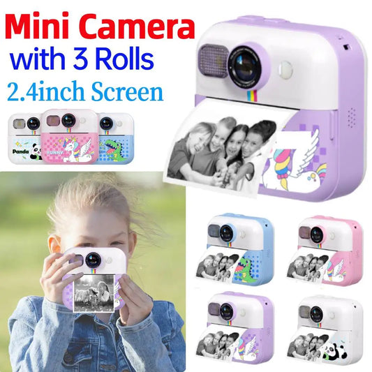 Kids Mini Instant Print Digital Camera with 48MP and 1080P Video for Fun Photography and Creative Coloring