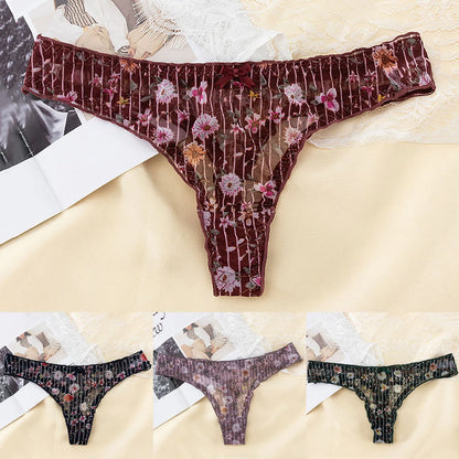 Underwear For Women Cotton Lace Printed Thong Transparent Sexy Low Waist Women Skin Breathable Briefs Underpants Ropa De Mujer