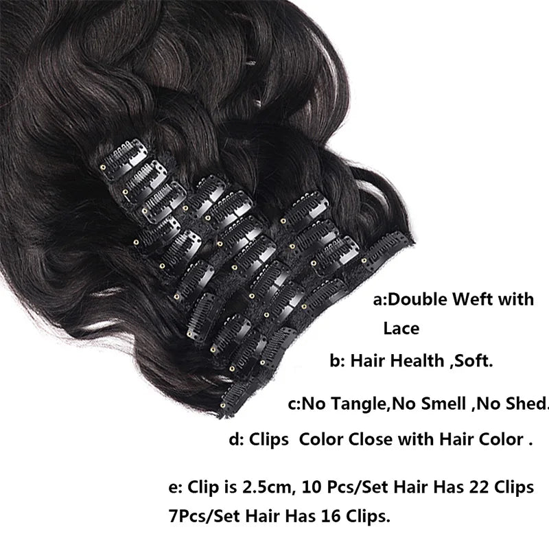 Veravicky Body Wave Brazilian Machine Made Remy Hair 7PCS/Set 10PCS/Set Clip In Hair Extensions 12 to 24 Human Hair Clips