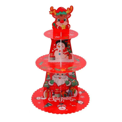 Christmas Cupcake Stand Cake Display Holders 3 Layer Santa Claus Elk Cupcake Table Shelf Merry Christmas Decoration *