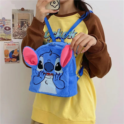 Disney Plush Backpack Ins Japanese Blue Stitch Funny Cartoon Large-Capacity Student Backpack Kindergarten Bag Child Gift