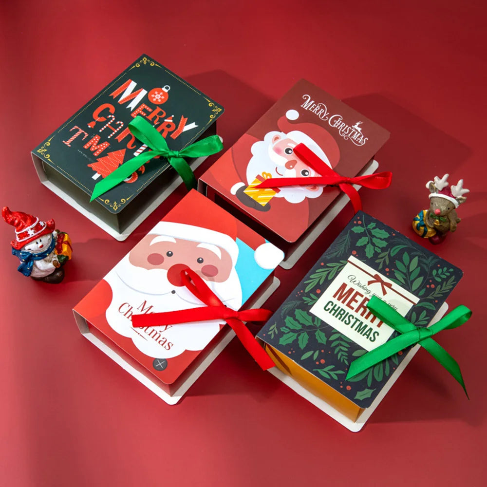 4PCS Christmas Gift Boxes Book Candy Bag Santa Container Party Xmas Favors Decor