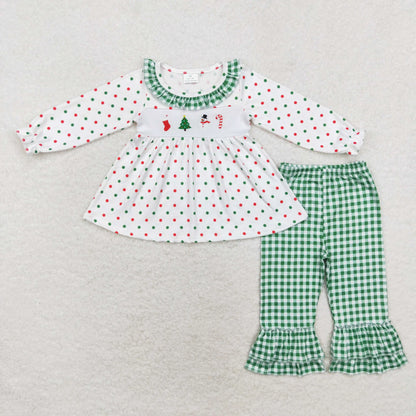 Wholesale western boutique Children's Clothing Baby Boys&Girls Embroidered Christmas tree Snowman Sibling Styles Clothes Sets