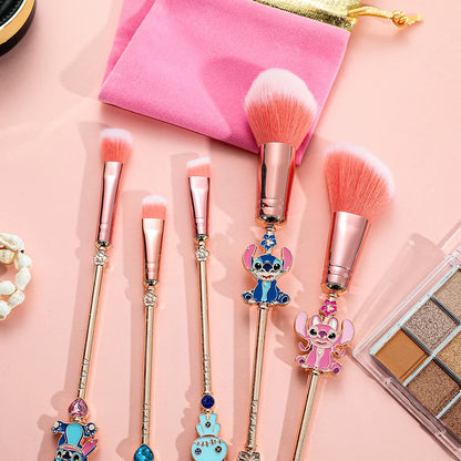 Lilo & Stitch Makeup Brushes for Women, Kawaii Stitch Model Cosmetics Brush, Eyeshadow, Concealer Lip, 5Pcs Set