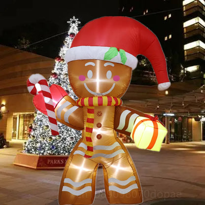 2.4M Inflatable Christmas Giant Gingerbread Man Xmas and snowman Build-in LED Lights Outdoor Garden Holiday Party Decorations