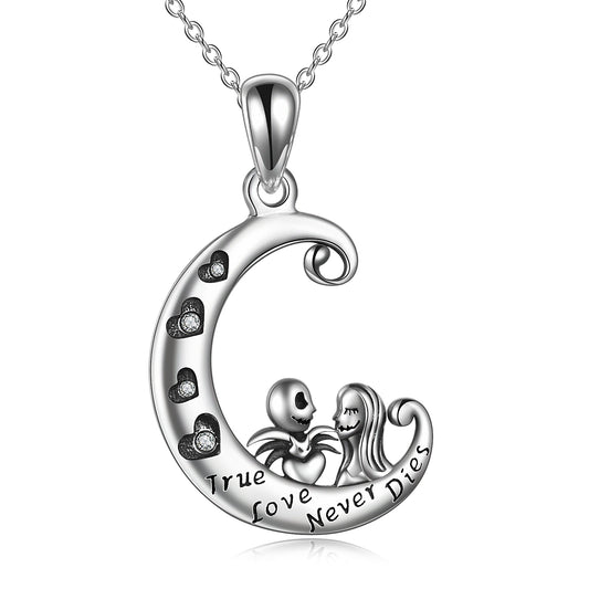 Nightmare Before Christmas Necklace Sterling Silver Jack Sally Ture Love Never Dies