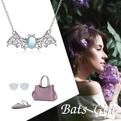 Moonstone Bat Necklace for Women S925 Sterling Silver Celtic Bat Pendant Irish Jewelry Halloween Christmas Gifts for Girls