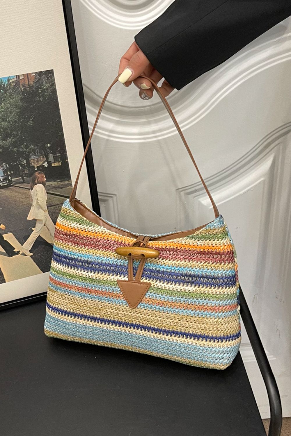 Multicolored Straw Shoulder Bag