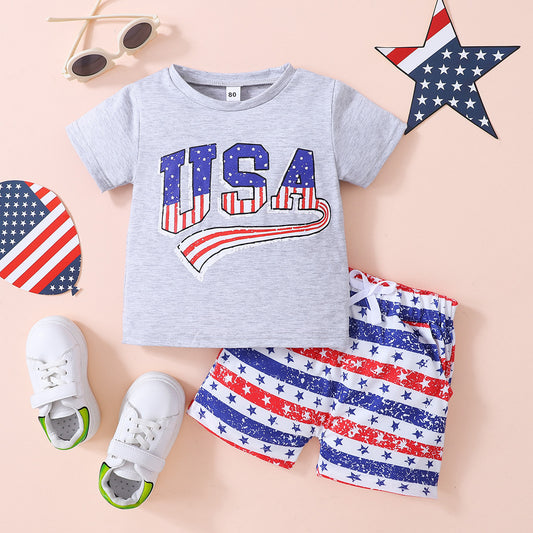 Kids USA Graphic Tee and Star and Stripe Shorts Set