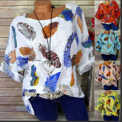 Feathers Colorful Three Quarter Sleeve Blouse
