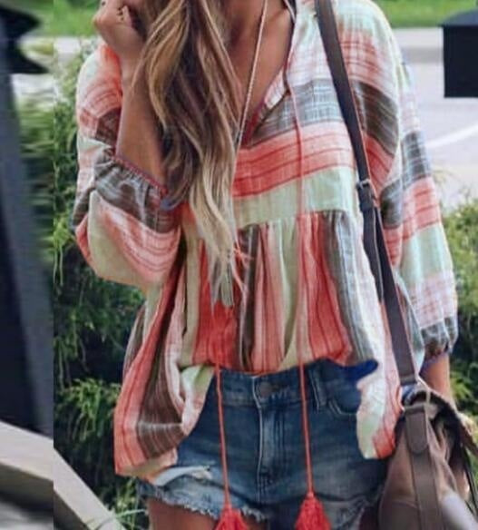 Tassel rope printed blouse