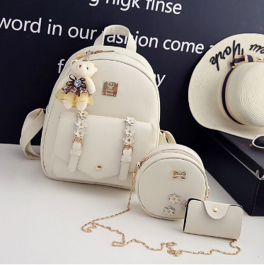 Fashion 3pcs Set Bag Women Leather Backpack Cute School Backpacks For Teenage Girls Female Shoulder Bag Flowers Purse