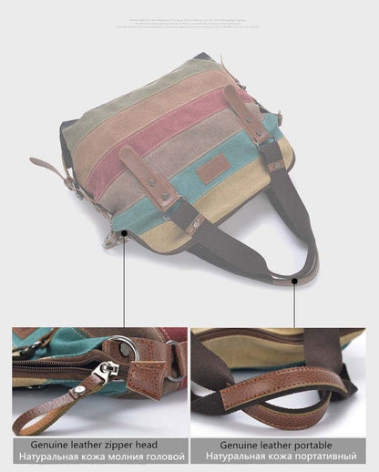 KVKY Brand Fashion Canvas Bag Brand Women Handbag Classic Patchwork Casual Female Shoulder Bags Striped Rainbow Purse Pouch