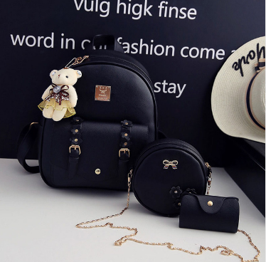 Fashion 3pcs Set Bag Women Leather Backpack Cute School Backpacks For Teenage Girls Female Shoulder Bag Flowers Purse