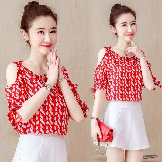 Shoulder Chiffon Blouse Lady