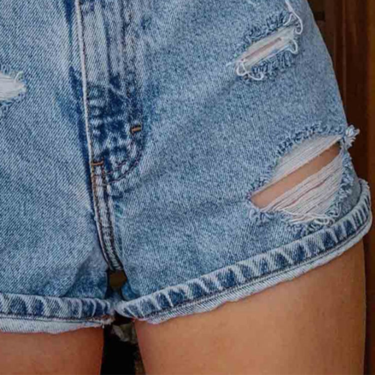 Women's Jean Jean Shorts With Ripped Holes Printed To Make Them Slimmer