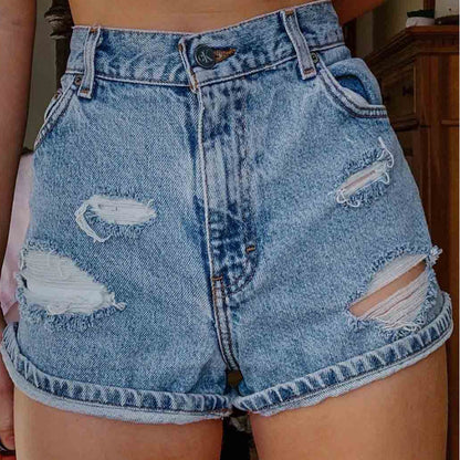 Women's Jean Jean Shorts With Ripped Holes Printed To Make Them Slimmer