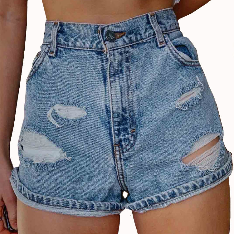 Women's Jean Jean Shorts With Ripped Holes Printed To Make Them Slimmer