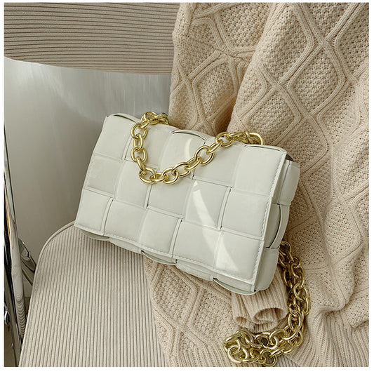 Small Weave New Good Quality Fashion PU Leather Shoulder Crossbody Bag Female Handbags Weave Chains Shoulder Bags Female Purse