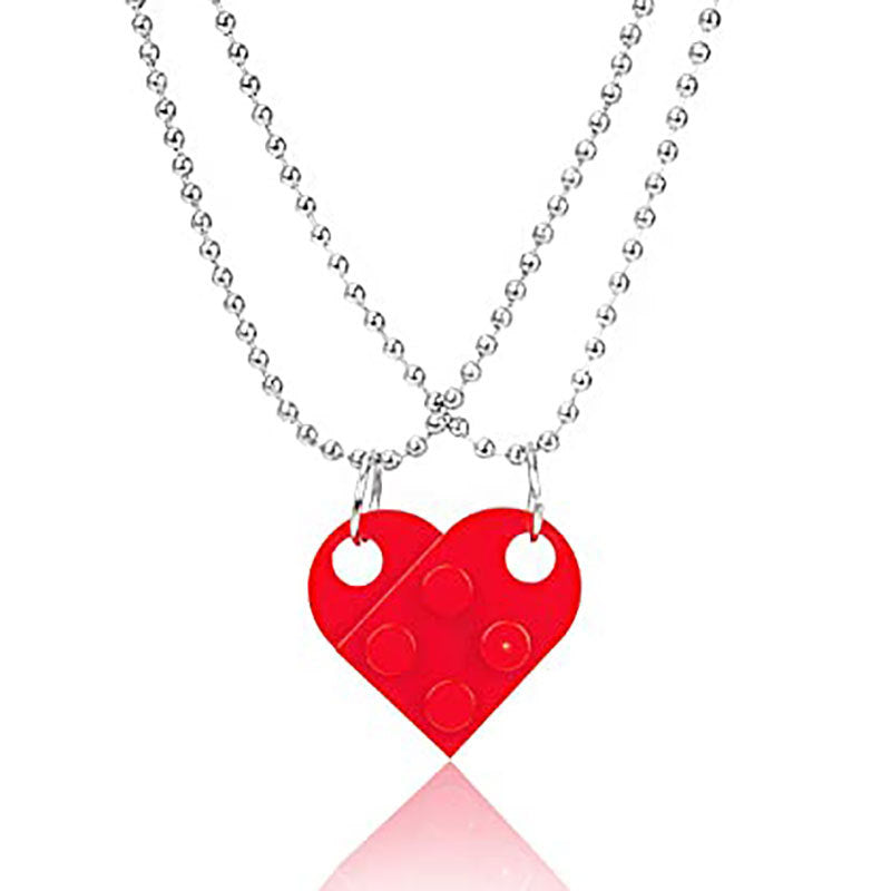 New Jewelry Heart Necklace Valentines Day Gift Love Stitching Acrylic Couple Necklace