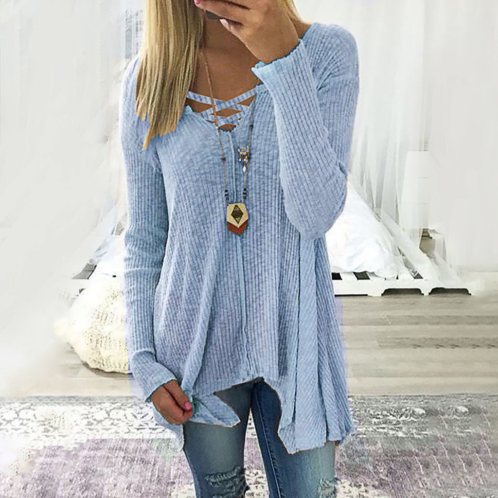 V-neck irregular blouse for women