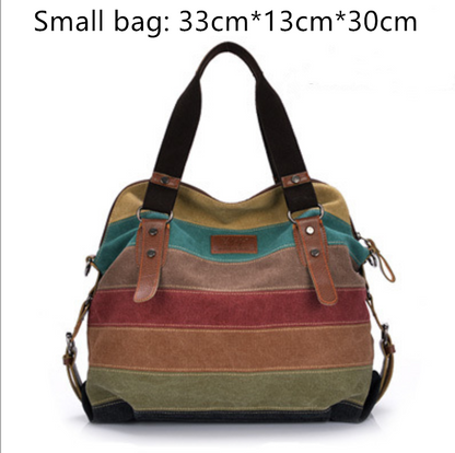 KVKY Brand Fashion Canvas Bag Brand Women Handbag Classic Patchwork Casual Female Shoulder Bags Striped Rainbow Purse Pouch