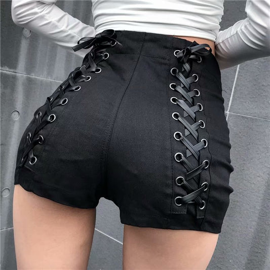 High waist slim straps denim shorts hot pants